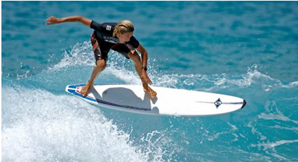 The best waves for surfing are formed by sandbars, rocky surfaces and reefs