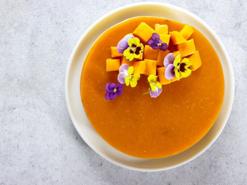 Edible flowers in a dessert